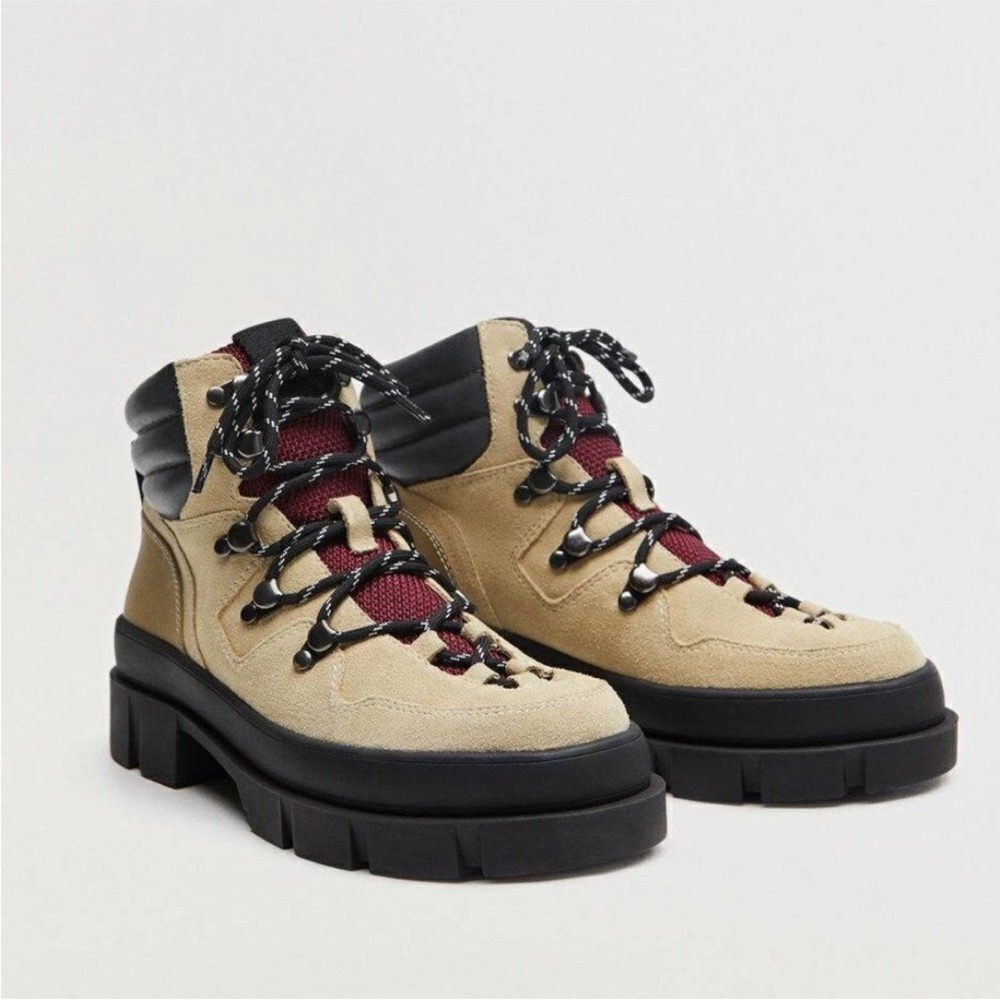 Mango Suede Leather Tan and Black Women's Hiking Mountain Boots